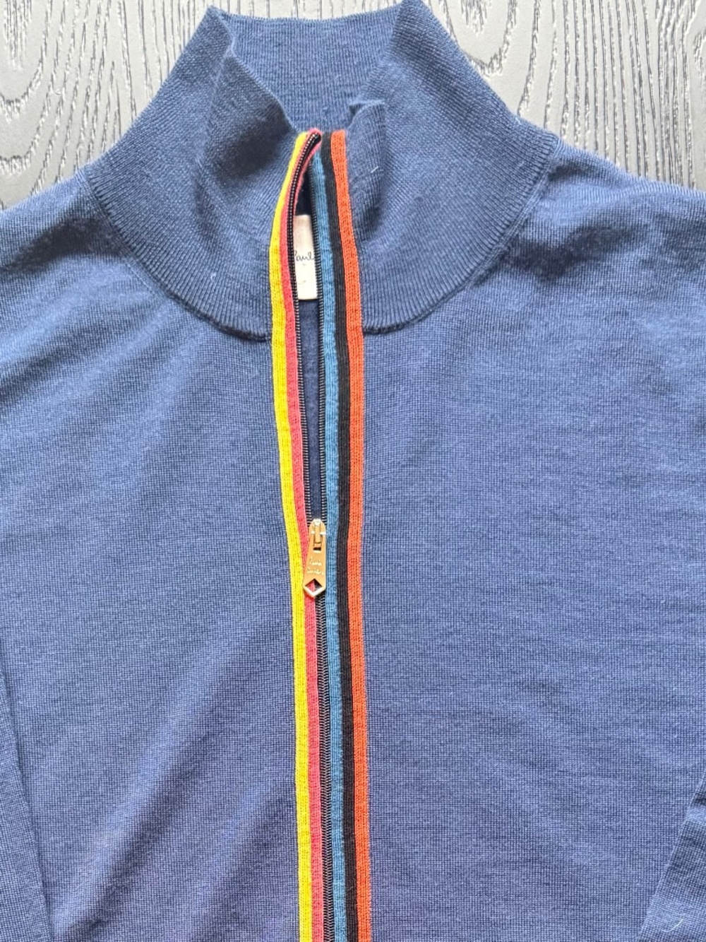 Paul Smith Merino Wool Artist Stripe Full Zip Cardigan Sweater Navy - Small